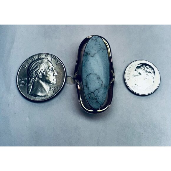 Sterling Silver 925 Turquoise Statement Ring Size 4.5 Vintage Estate Jewelry - Picture 10 of 11